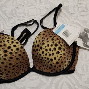 Vintage Maidenform Molded Cup Underwire Leopard Bronze & Black Bra NWT 36 C